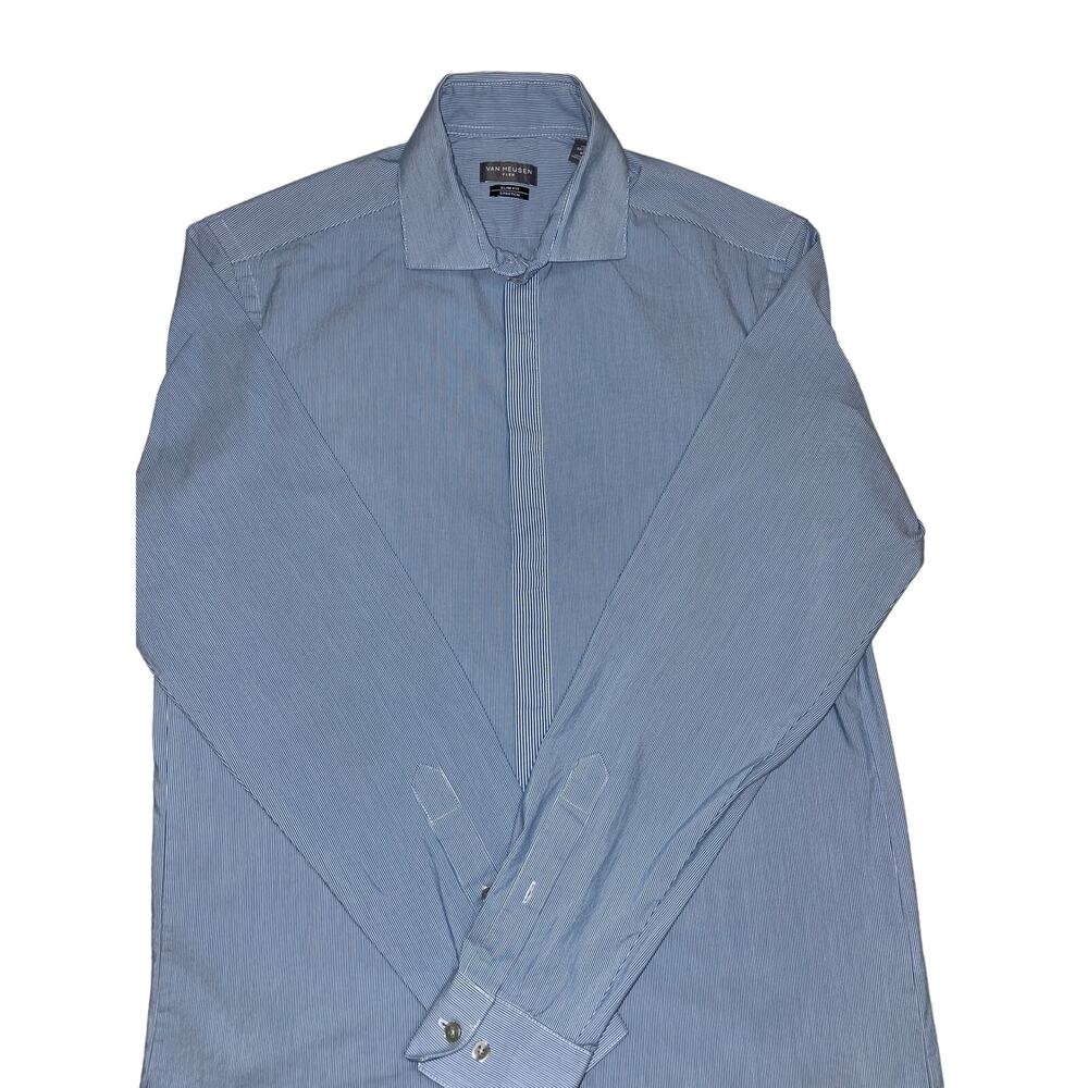 Van Heusen flex slim fit stretch size medium. Blue and white pinstripe. 15 32/33